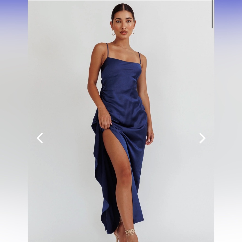 Night Swim Satin Leg Slit Maxi Dress Navy